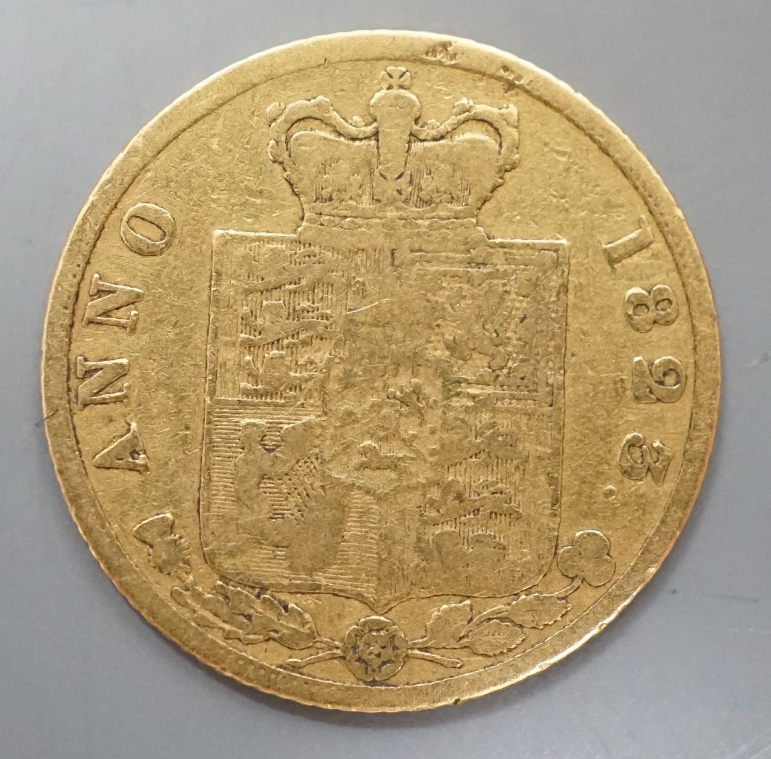 A George IV gold half sovereign, 1823, about F.